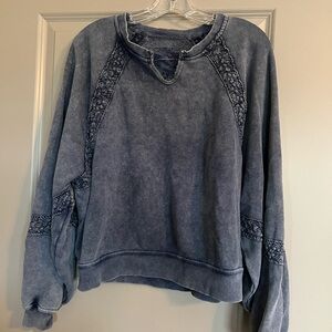 Aerie Hey Crochet Blue Sweatshirt Lace Detail Size Small